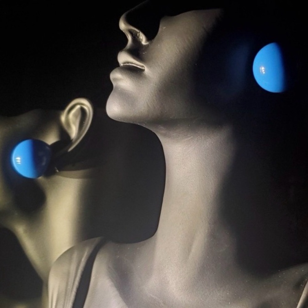 Sapphire Blue Ball-Shaped Large Silver Stud Earrings